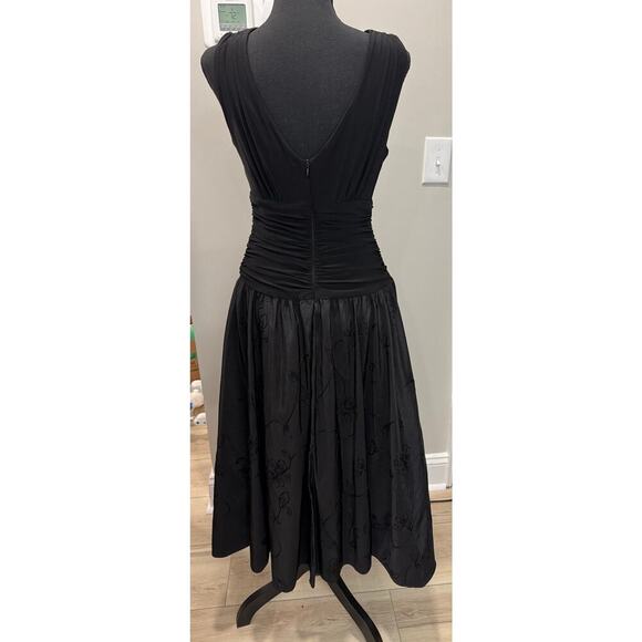 Whimsigoth Vintage SL Fashions Party Dress Full Embroidered Skirt Ruched Size 10 - Picture 2 of 12